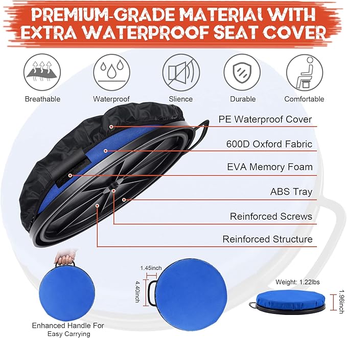 WarBull 5 Gallon Bucket Seat, 360-Degree Swivel Seat Foam Cushion Bucket Seat Lid with Waterproof Cover for Dove Duck Hunting, Fishing, Baseball, Gardening and Camping