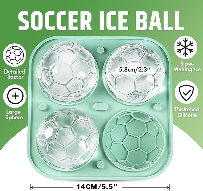 2 Pack Soccer Ice Cube Molds - Large 2.3" Silicone Soccer Ball Ice Mold for Game Day Parties (Mist Green/Lake Blue)