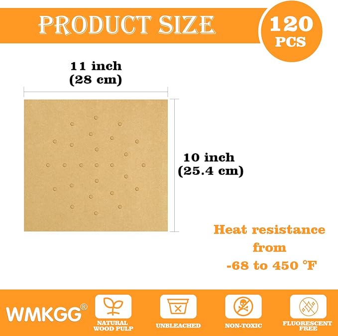 WMKGG 120 PCS Air Fryer Liners Disposable for Emeril Lagasse French Door 360 Air Fryer, Perforated Parchment Paper Sheets Compatible with Emeril Lagasse 26 QT Extra Large French Door 360 Airfryer