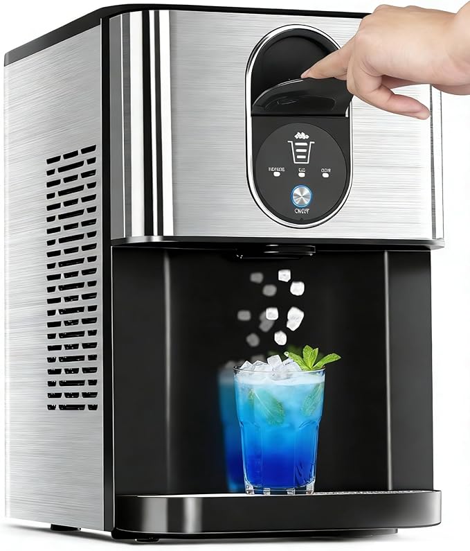 Countertop Nugget Ice Maker, 44lbs/24H Nugget Ice Machine Countertop, Chewable Pellet Ice Maker Machine with Ice Dispenser, 2.4L Water Reservoir, Self-Cleaning, Ideal for Kitchen/Bar/Office, D-Silver