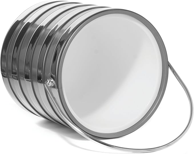 Made In USA Metallic Deco Collection Double Walled Insulated Ice Bucket With Ice Tongs (3-Quart, Silver Stripes)