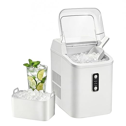 Nugget Ice Maker Countertop, Portable Ice Makers Machine with Removable Basket and Scoop, Self-Cleaning, Quiet, 6-Min Ready, 24lbs in 24Hrs, Visible, for Home, Party, RV, Camping, White