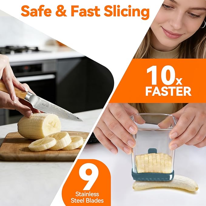 3-in-1 Strawberry Banana & Egg Slicer Cup | Detachable Fruit Cutter with Push Plate for Effortlessly Safe Slicing | Quick Meal Prep & Snacks Kitchen Gadget (Blackish green)