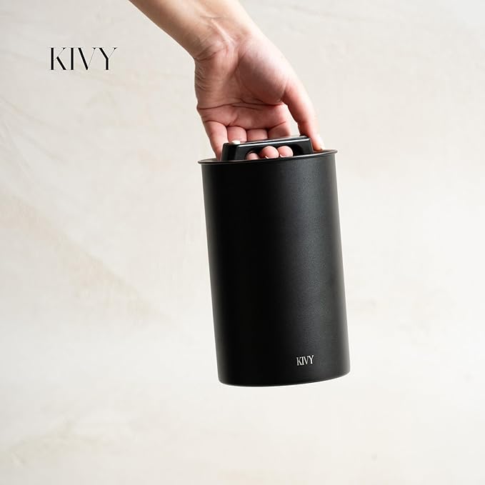 KIVY Vacuum Coffee Canister - Push Lid Preserves Coffee Aroma & Oil - Stainless Steel Airtight Coffee Canister - Removes Excess Air