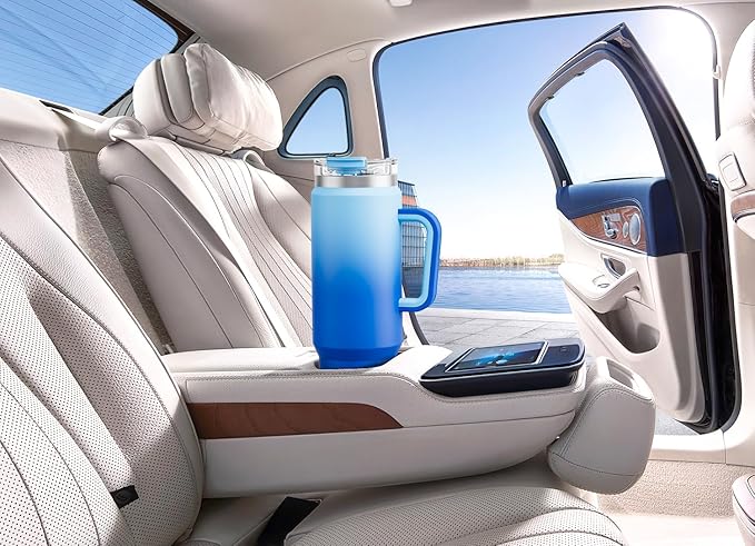 Meoky 40 oz Tumbler with Handle and Straw, Insulated Tumbler with Lid and Straw, Stainless Steel Travel Mug, Keeps Cold for 34 Hours, 100% Leak Proof, Fits in Car Cup Holder (Sky)