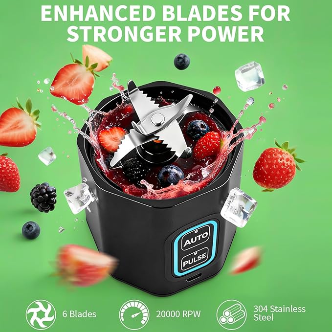 Portable Blender for Smoothie, 24 oz Cordless Personal Juicer Protein Shaker, BPA Free, Leakproof Lid, Rechargeable, Licuadora Portatil for Kitchen Outdoor Traveling Camping Gym Fitness