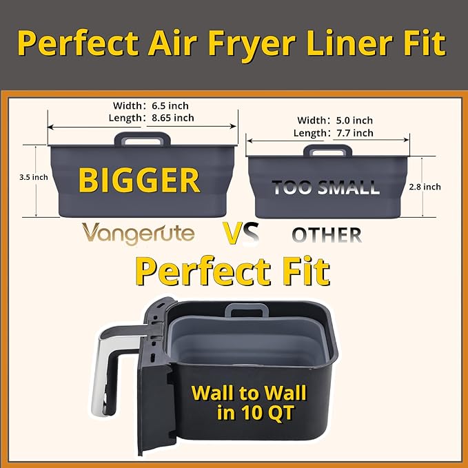 Collapsible 2-Pack Air Fryer Silicone Liners for 10QT NINJA Foodi Dual, Reusable Rectangular Silicone Basket Pot for Air Fryer Accessories (Gray)