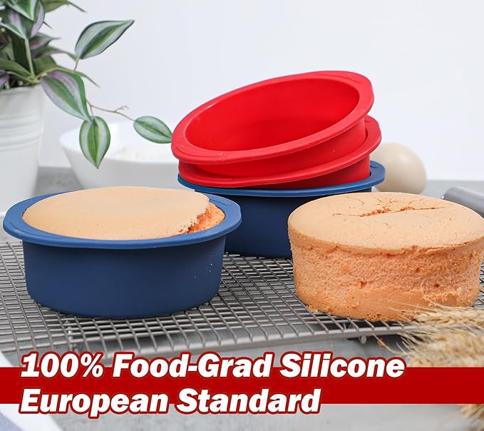Webake 5 inch Cake Pan for Baking Nonstick Round Cake Pans, LFGB Platinum Silicon Air Fryer Baking Pan Set of 4