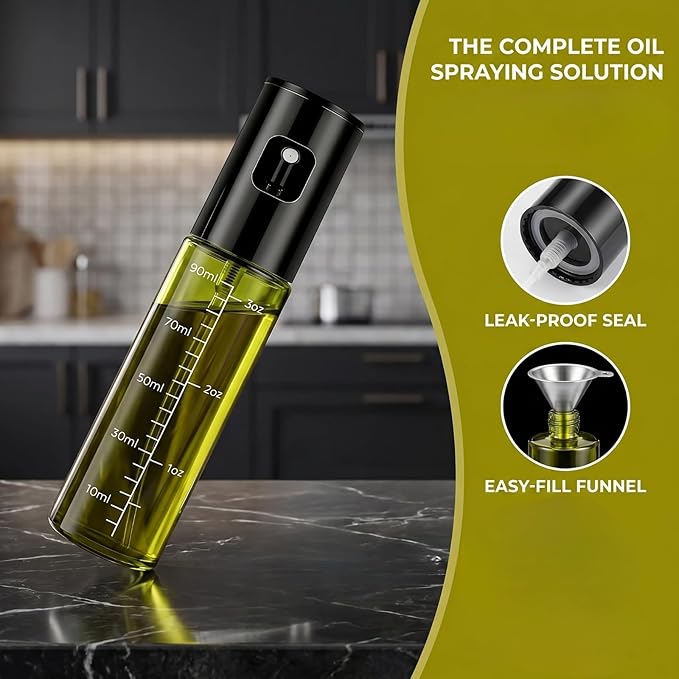 Cooking Oil Spray Bottle, Olive Oil and Avocado Oil Spray Bottle, 100ml Olive Oil Spray Bottle, Kitchen Tools, Air Fryer, Salad, Frying, Grilling (light-blocking glass)-Black