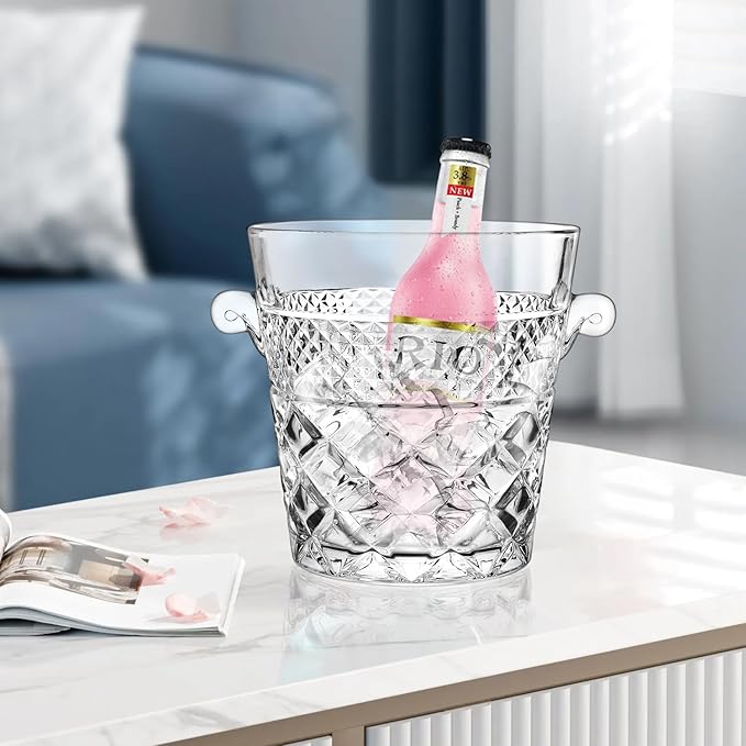 Ice Bucket Wine Bucket，Clear Glass 2 Liter Tub for Drinks and Parties, Food Grade, Perfect for Wine, Champagne or Beer Bottles