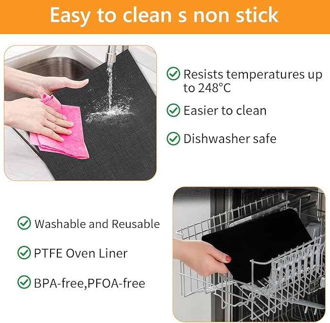 4 Pack Oven Liners Mat for Bottom of Oven, For Breville BOV900BSS BOV950BSS Smart Oven Air Fryer Pro, 16"x12" Non-Stick Heat Resistant Reusable Sheet Crumb Catcher for Baking Roasting & Grilling