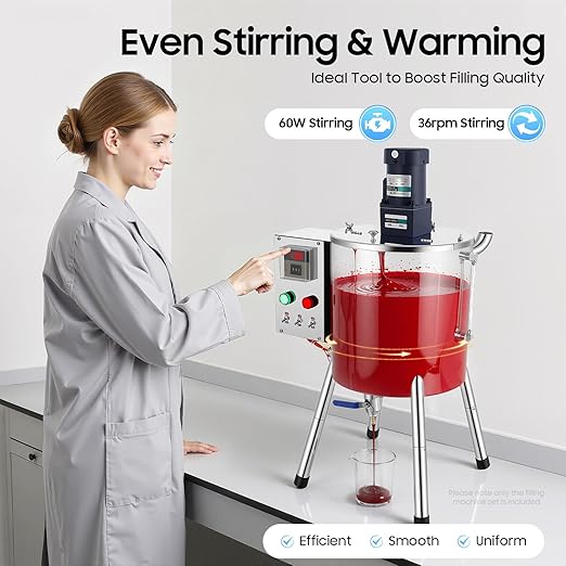 Heating Mixing Filling Machine, 15L 120W 110V Stainless Steel Lipstick Candle Heat Filler Tirring Tank Lipstick Liquid Paste Filler w/Stirrer for Dissolving Shoe Polish Ointment Petroleum