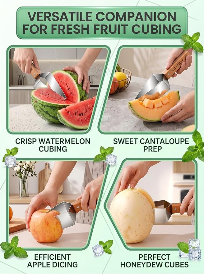 Triangle Watermelon Cutter, Stainless Steel with Wooden Handle - Melon Slicer, Fruit, Pineapple Fork Knife Gadgets Tool, Cantaloupe Peeler Cutting Summer Cut, for Kitchen Home Camping Picnic(1PC)