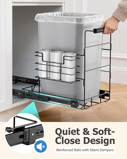 Bulado Pull Out Trash Can Under Cabinet, Under Sink Trash Can Kit for 7.5-10 Gallon with Garbage Bag Holder, Heavy Duty Steel Frame, Holds Up to 125 lbs, Easy to Install (Bin Not Included)