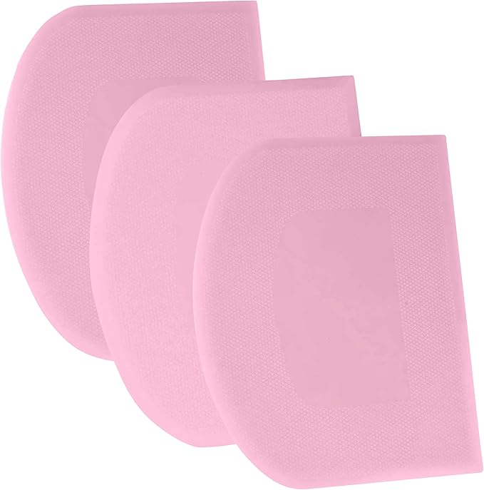 SURDOCA Dough Scraper Bench Scraper - 3P 14.2x8.5" Plastic Flexible Bowl Scraper, Sharp Edge & Angles Cake Scraper. Non-Slip Bakeware Decorating Tools Sculpting & Modeling Tools - Pure Pink