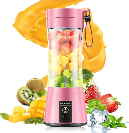 Portable Blender for Smoothies & Shakes - Cordless Blender with 380Ml Traveling Cup, 6 Stainless Steel Blades, BAP Free, Easily Making Fresh Juice for Office/Gym