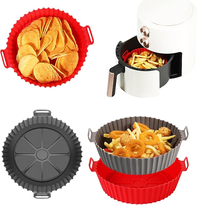 Air Fryer Silicone Liners, Pot 4 Pcs Reusable Non-Stick Air Fryer Basket Bowl Fit 3-5QT Air fryer Baking Replacement of Flammable Parchment Paper(Round, 6.5 Inch)