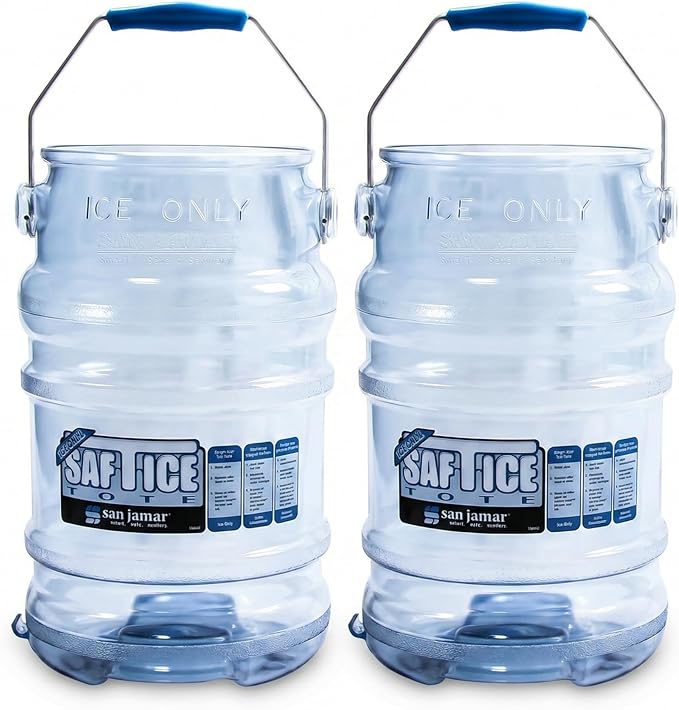 San Jamar Saf-T-Ice Ice Tote with Ice Machine Hanger for Bars, Restaurants, Kitchens, And Fast Food, Polycarbonate, 6 Gallons, Blue, (Pack of 2)
