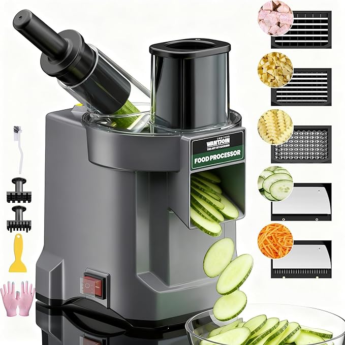 WantJoin 6-In-1 Electric Vegetable Chopper - Multifunctional Commercial Electric Food Dicer Processor For Slicing(2.5mm), Dicing(8/12mm), Chopping(2.5mm), Shredding, Crinkle Cutting, Oblique Cutting