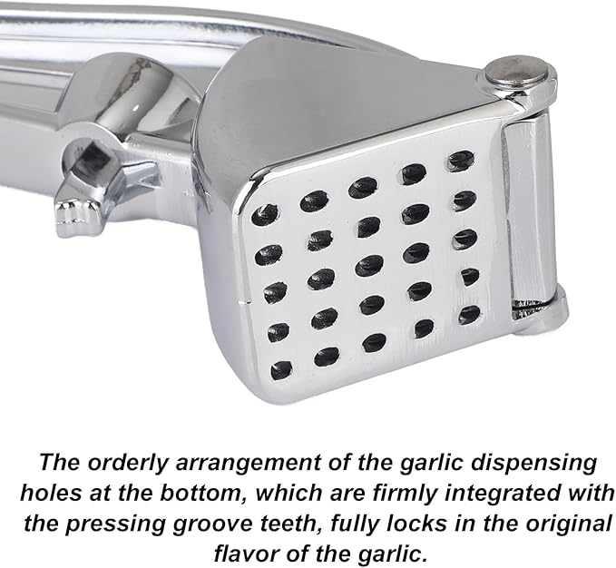 Professional Garlic Press, Aluminum Alloy Heavy-Duty Garlic Mincer Crusher, Easy Squeeze Masher Rocker Tool with Ergonomic Handle, Dishwasher Safe Kitchen Gadget Essential (Silver)