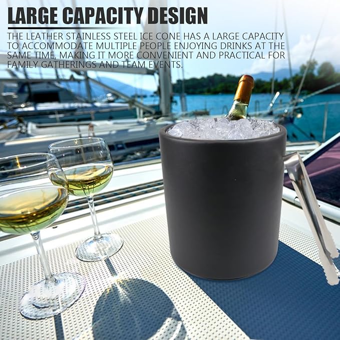 Insulated Ice Bucket with Lid Strainer Ice Tong – 1.3L Matte Black Stainless Steel Double Wall Ice Bucket for Parties