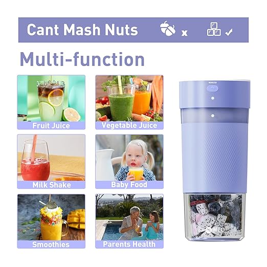 MIO Portable Blender for Smoothies, 10 oz Mini Personal USB-C Rechargeable Cordless Smoothie Maker & Handheld Protein Shake Blender, Quiet Small Travel Juicer for Office, Gym, Kitchen(Purple)