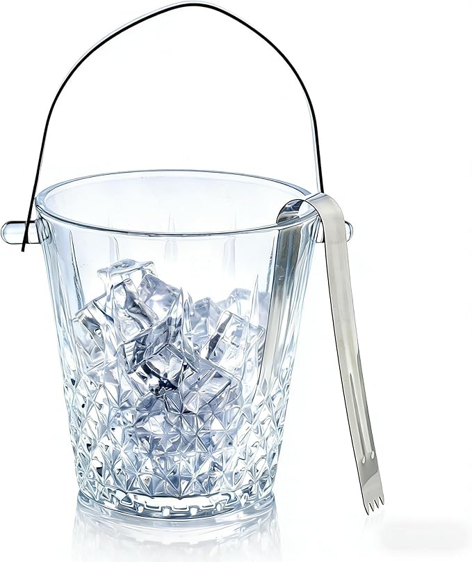 Glass Ice Bucket with Handle and Stainless Steel Tongs - Glass Ice Buckets for Party,Wine, Beer, Champagne, Cocktail Bar, Mini & Portable, 1000ml