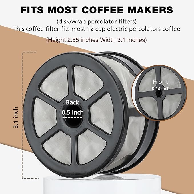 Reusable Coffee Filters 12 Cup for Percolator Coffee Pot Electric, Replaces Paper Coffee Filters, BPA Free - Disk/Wraparound Percolator Coffee Filters