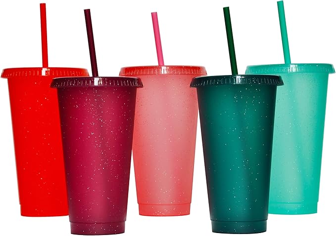 Suertestarry Tumbler with Straw and Lid,Water Bottle Iced Coffee Travel Mug Cup,Reusable Plastic Cups,Perfect for Parties,Birthdays… (Rainbow, 5pack) | with Lids and Straws, Water Bottle, Iced Coffee, Travel Mug Cup, Reusable Cups, Perfect for Parties