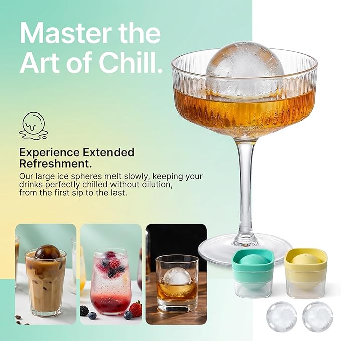 Ice Ball Maker Mold 4 Pack - Large 2.4 Inch Silicone Whiskey Ice Ball Mold, Round Reusable Ice Cube Mold for Bourbon & Cocktails, Freezer Golf Ball Ice Trays