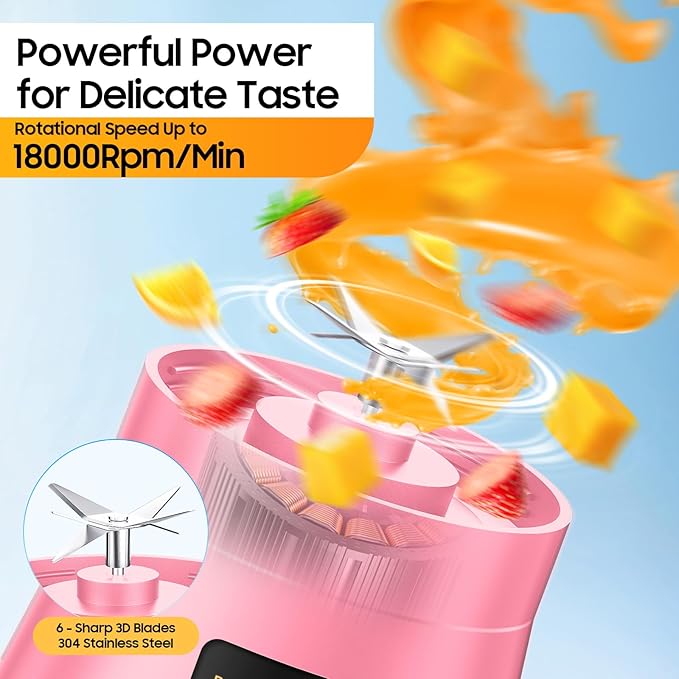Portable Blender for Smoothies & Shakes - Cordless Personal Size Blender with 6 Blades, 380Ml Juice Cup, Lightweight & Rechargeable, Freshly Squeezed for Picnic/Sports/Office