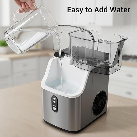 Nugget Ice Makers Countertop 35lbs/Day, Pellet Ice Maker Machine with Self-Cleaning, One-Click Operation Sonic Ice Maker, Pebble Ice Maker for Home/Kitchen/Office