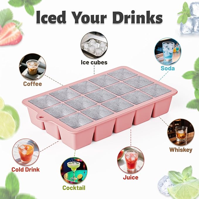 Silicone Ice Cube Tray 3 Pack - EASY RELEASE ice cube tray with lid, BPA Free Ice Cubes Trays for Freezer,ice cube mold for Cocktail,Whiskey (Purple +Pink+Mint)