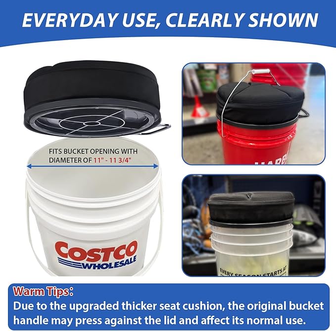 5 Gallon Bucket Seat with 3" Thick Seat Foam Cushion, 360°Swivel Bucket Lid Seat, Waterproof & Silent Bucket Seats for Ice Fishing, Baseball, Hunting and Camping