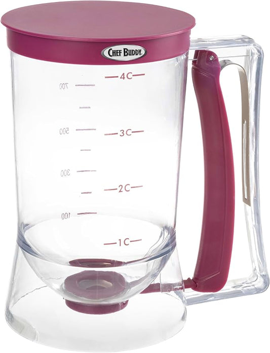 Pancake Batter Dispenser - 4-Cup Batter Dispenser with Squeeze Handle for Pancakes, Waffles, Muffins, and Crepes - Baking Tools (Purple)