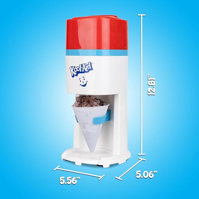 Kool-Aid Shave Ice and Snow Cone Machine, Multi-Use Ice Shaver for Frozen Treats, Slushies, Snow Cones, and More – Reusable Cup and Ice Mold, Stainless Steel Blades – Red and White