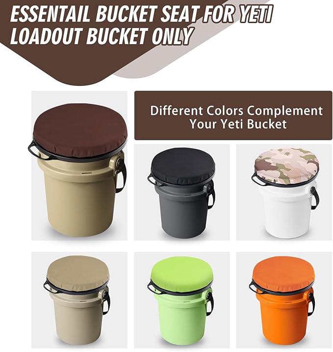 5 Gallon Bucket Seat for Yeti Only, 360 Degree Swivel Load Out Bucket Seat, 5 Gal Foam Cushion Bucket Seats Lid with Padded Top for Hunting Fishing Camping Outdoor