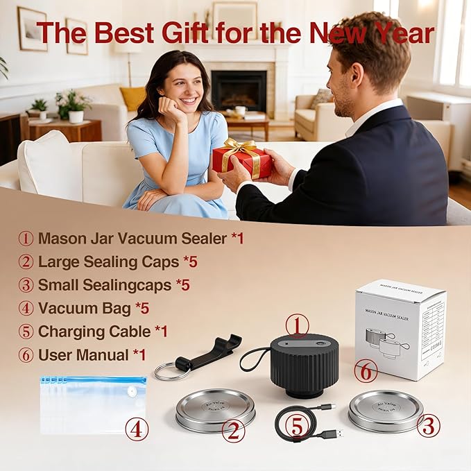 Electric Mason Jar Vacuum Sealer kit 3-in-1 Portable Vacuum Sealing for Jars Lids, Bags & Containers | Ideal for Fresh Produce, Dry Foods, Meats & Meal Prep (Black)