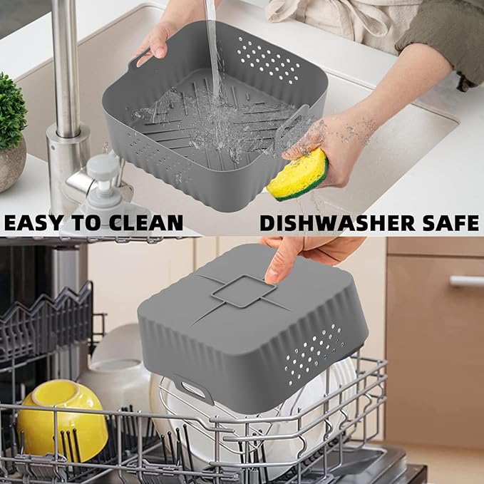 LYHOLKEER Air Fryer Silicone Liners for COSORI Air Fryer 9-in-1 5QT 5.8QT 6QT 6.8QT,2 Pcs Reusable Square Airfryer Liners for Ninja/Instant Pot Vortex Plus/Paris Hilton/Chefman/Cuisinart/Gourmia 6QT