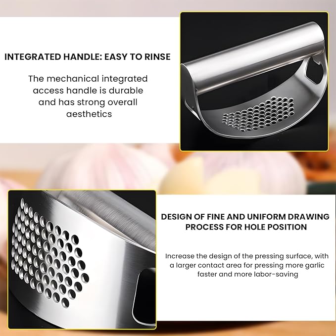 Garlic Press Stainless Steel, Heavy Duty Garlic Press Rocker, Garlic Mincer Garlic Crusher with Built-in Bottle Opener, Dishwasher Safe Kitchen Gadget for Effortless Garlic Chopping