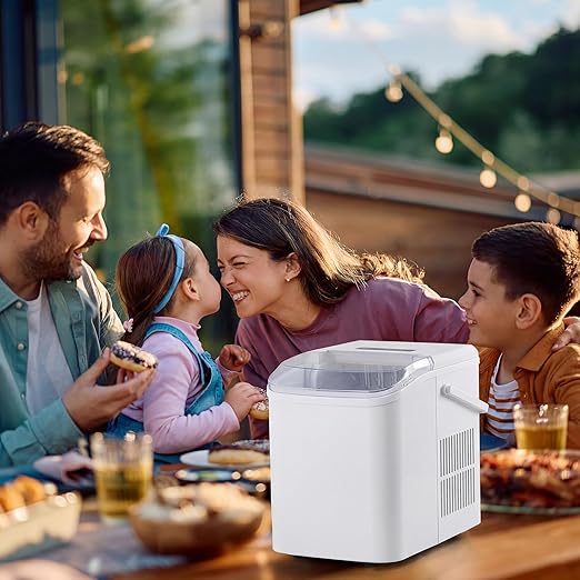 Ice Makers Countertop, Portable Ice Machine with Handle, 6 Mins 9 Bullet Ice Cubes with Basket and Scoop, 26lbs in 24Hrs, Auto-Cleaning, for Home, Kitchen, RV, Camping, White