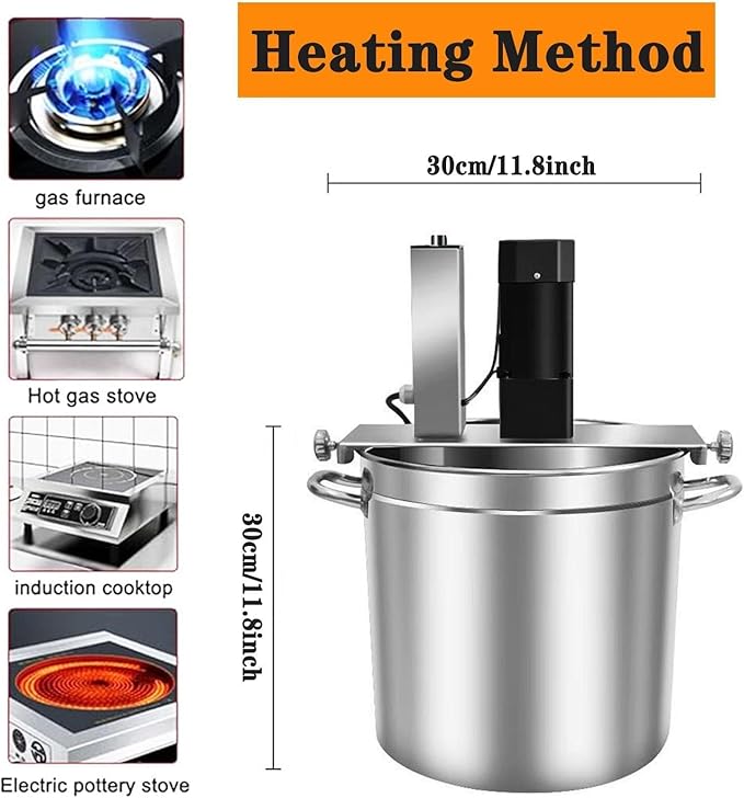 Automatic Food Mixer -Commercial Heating Mixer with 4 Blade Stirring Scraper,for Making Jam, Sauce, Filling, Hot Pot Seasoning Bottom Soup Stirre(15L)