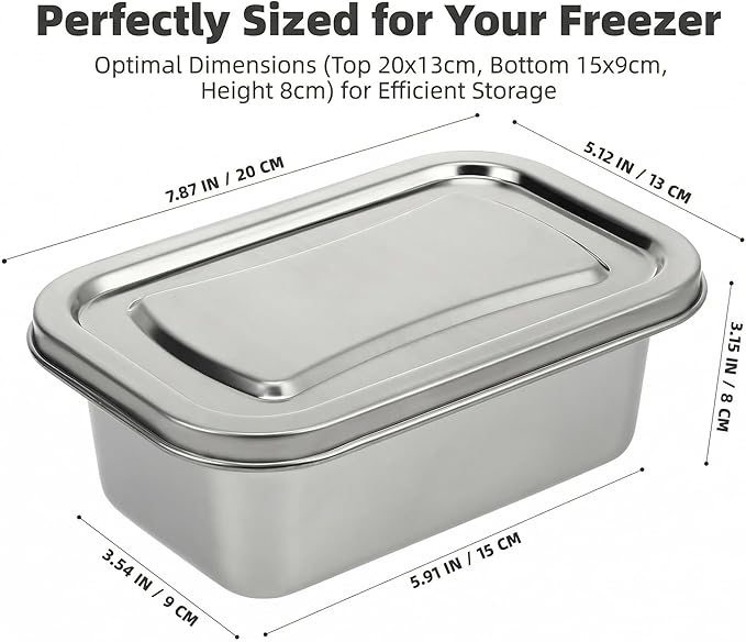 Hemoton Reusable Ice Cream Storage Containers with Lids Stainless Steel Food Keeper Freezer Box Insulated Ice Cream Tub for Refrigerator Home Made Ice Cream, 1.2 Quart Airtight Box for Frozen Yogurt