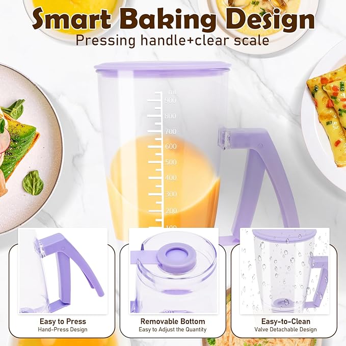 Pancake Batter Dispenser, Kitchen Must Have Tool for Pancakes, Cupcake, Waffle, Cupcake & Crepe, Batter Separator Maker with Measuring Label and Squeeze Handle, Baking Supplies for Griddle