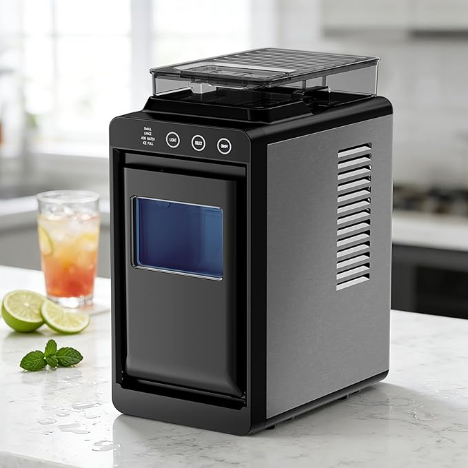 Antarctic Star Countertop Ice Maker, 26lbs/24H Ice Machine, Self-Cleaning Portable Ice Maker with 1.1lb Storage, 8 Bullet Ice in 6 Mins, Compact Ice Maker for Home/Office/Outdoor, Black