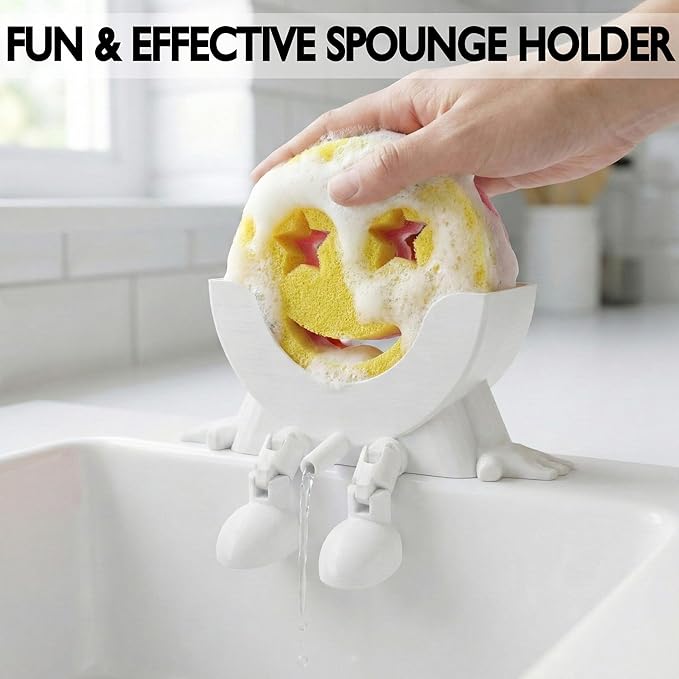 Cute Hanging Sponge Holder with Drainage & Legs, 3D Printed Funny Sink Stand for Round Sponges, Aesthetic Kitchen Sink Edge Organizer, Countertop Decor, Quick-Drying Storage Cleaning Gadget