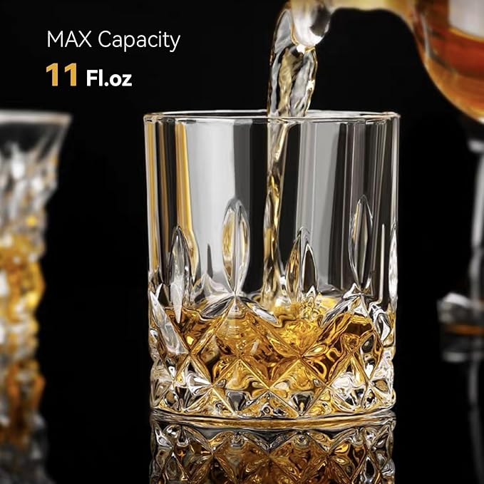 Whiskey Glasses Set of 6, 11 OZ Old-Fashioned, Rum & Scotch Glasses