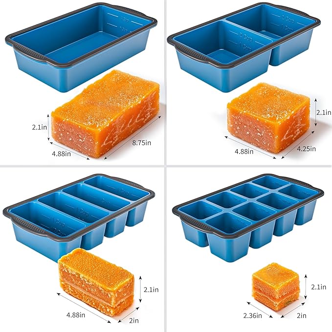 GORCI Silicone Soup Freezer Trays with Lids - 4 Pack, ½ cup, 1 cup, 2 cup and 4 cup - Perfect Portion Control for Broth, Sauce & Meal Prep ，100% Platinum Silicone BPA-Free, Flexible, Dishwasher Safe