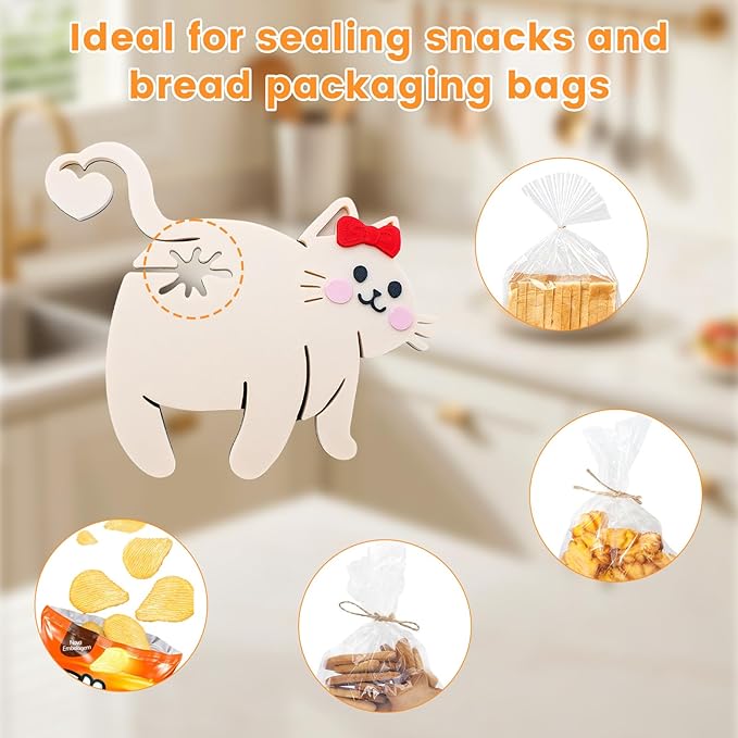 2 PCS Cat Bread Clip, Funny 3D Printed Bag Holder, Novelty Kitchen Gadget for Cat Lovers, Cat Shaped Bread Bag Clip, 4.7 * 5.4in Cat Bag Clips for Cat Lovers