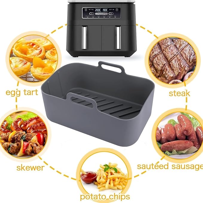 2pcs Silicone Baking Moulds Cake Tins for Dual Air Fryer, Non-Stick Quick Release Heat Resistant Loaf Pans Air Fryer Accessories(Black)
